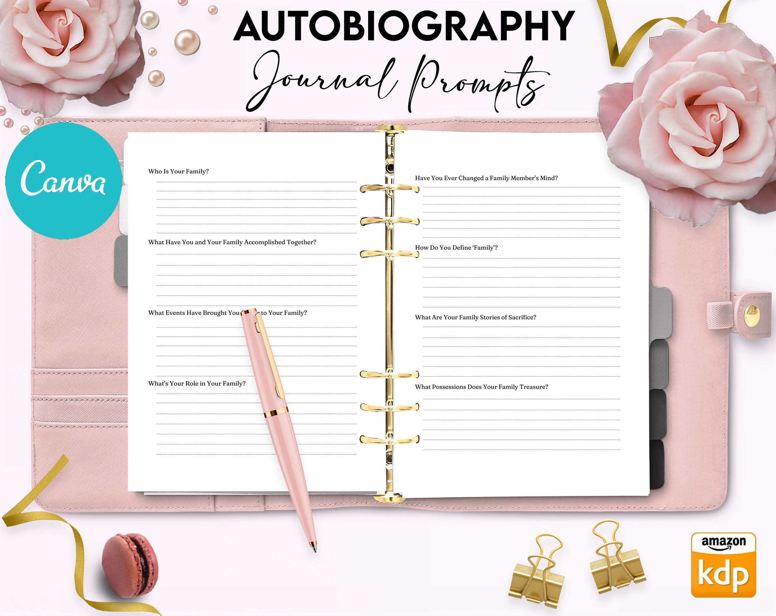 Autobiography Promptly Journal 100 Editable Templates, 8.5×11″ Canva Planner editable interior COMMERCIAL Use Autobiography Journal