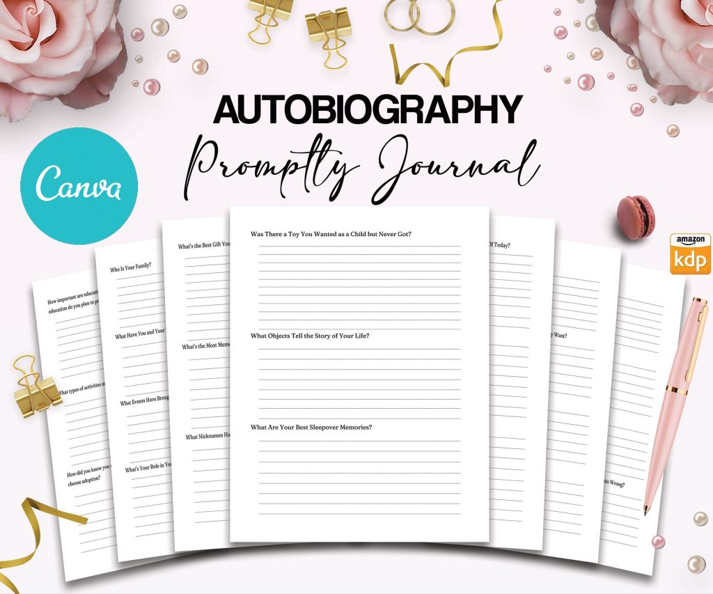 Autobiography Journal Autobiography Promptly Journal 100 Editable Templates, 8.5×11″ Canva Planner editable interior COMMERCIAL Use Autobiography Journal