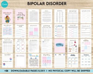 Bipolar and Anxiety Bipolar Disorder Therapy Journal: Mental Health, Depression, Anxiety, Mood Swings, Manic, Depressive, Canva Editable Templates, interior addiction