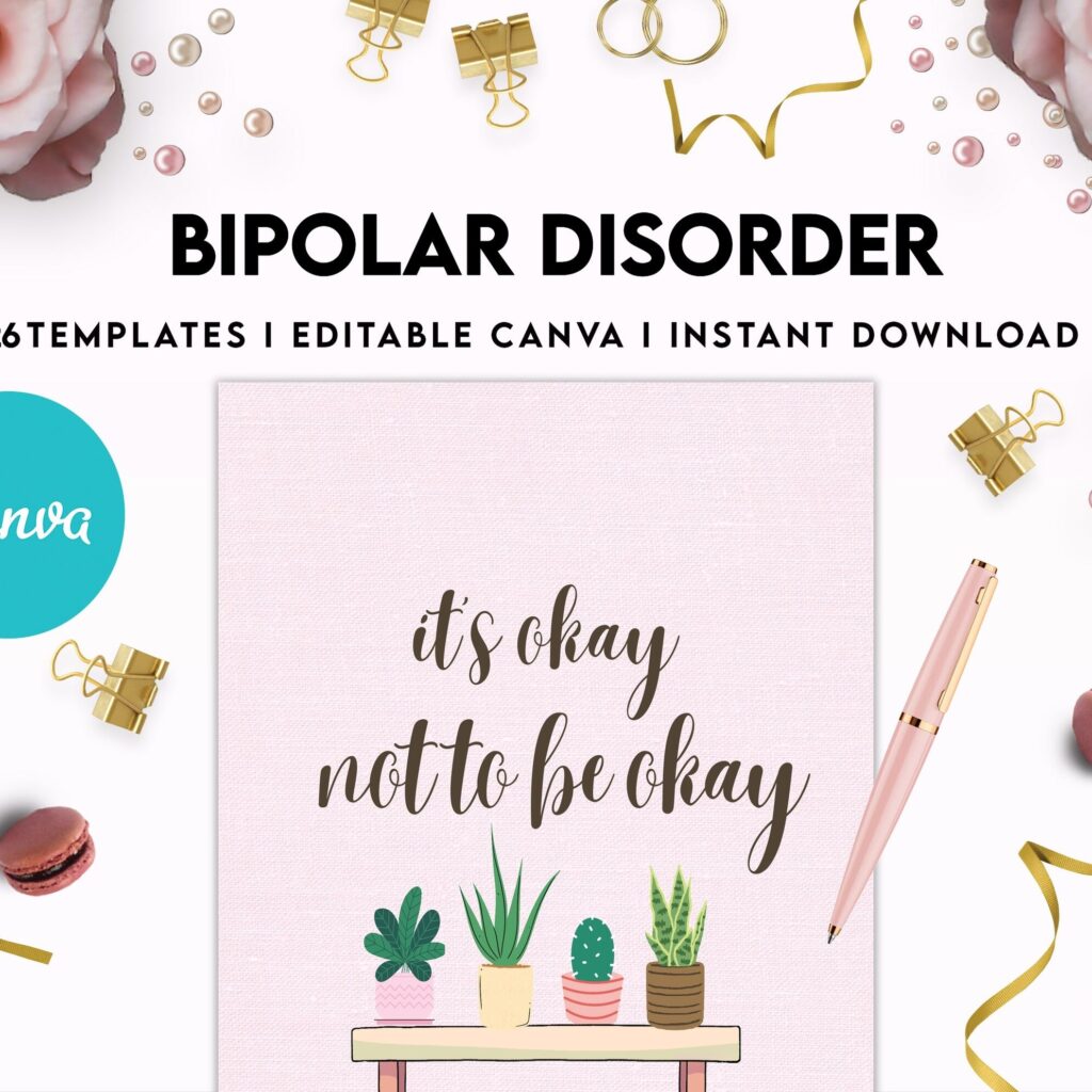 Bipolar Disorder Therapy Journal: Mental Health, Depression, Anxiety, Mood Swings, Manic, Depressive, Canva Editable Templates, interior addiction