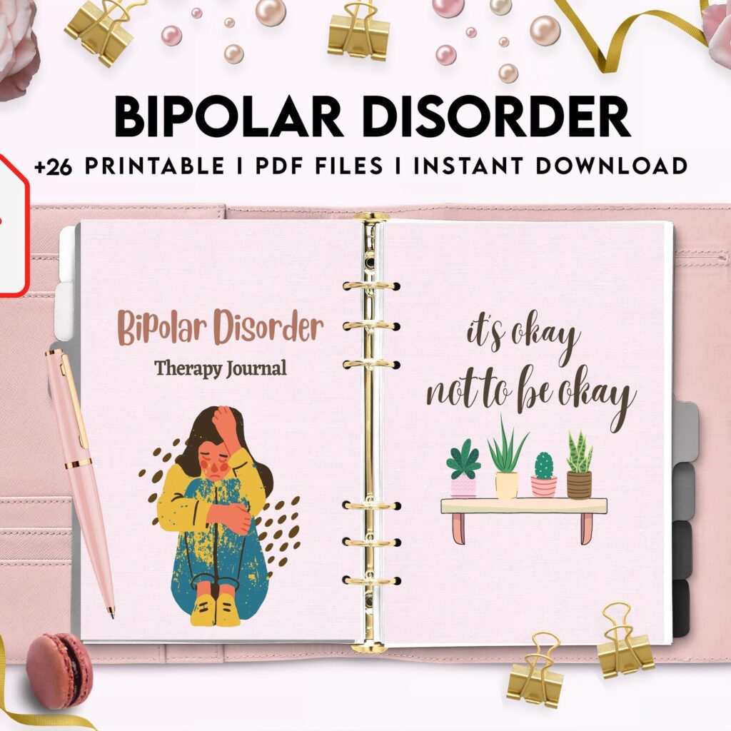 Bipolar Disorder Therapy Journal: Mental Health, Depression, Anxiety, Mood Swings, Manic, Depressive, PDF Printable, 8,5×11″ A4 size addiction