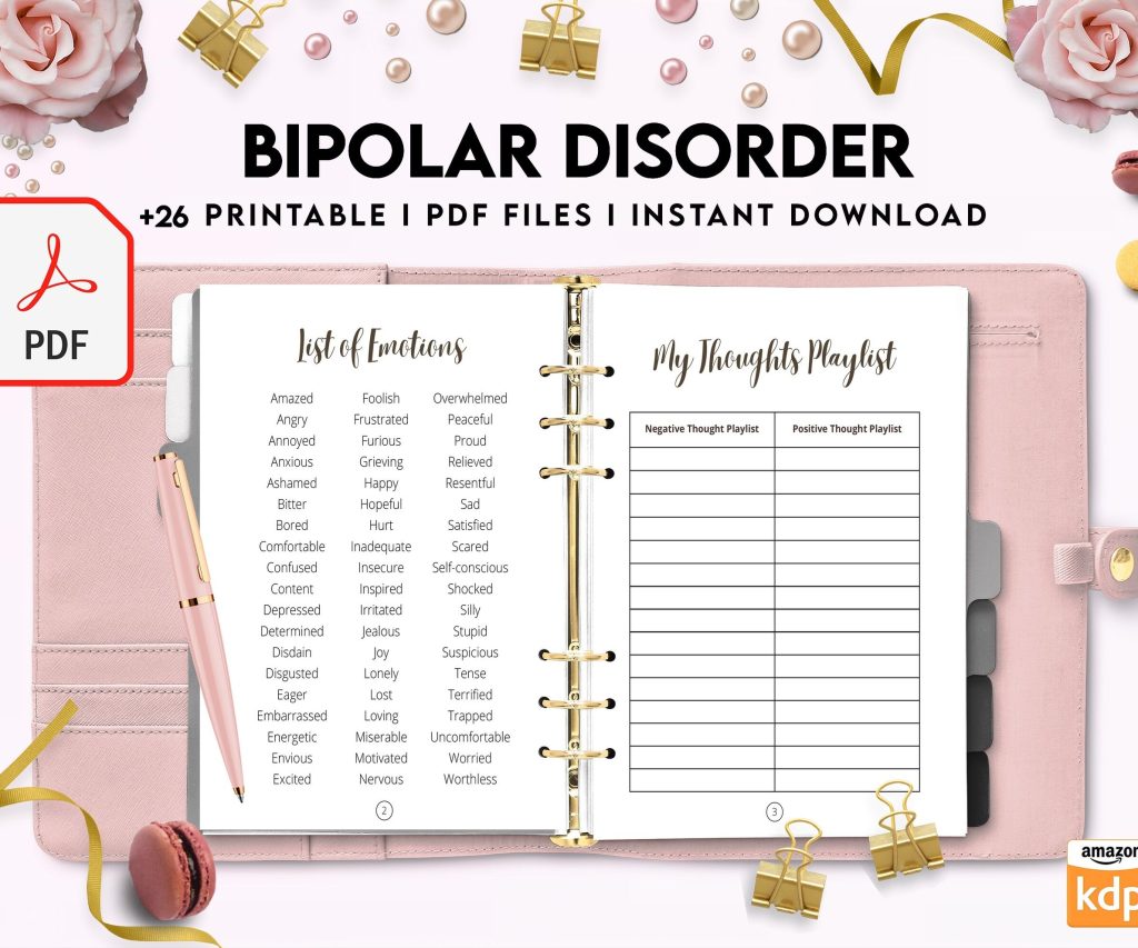 Bipolar Disorder Therapy Journal: Mental Health, Depression, Anxiety, Mood Swings, Manic, Depressive, PDF Printable, 8,5×11″ A4 size addiction
