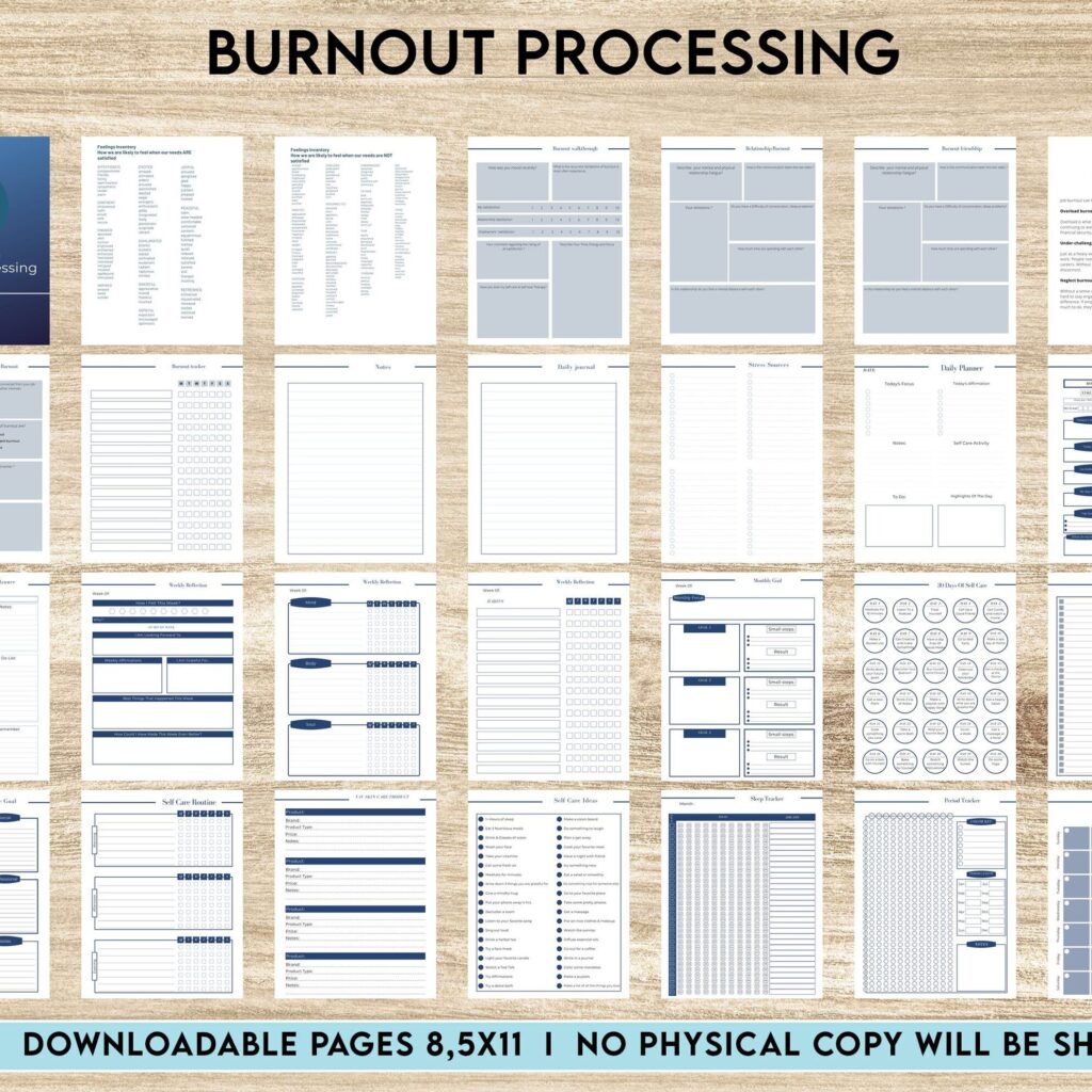 Work Depression Burnout Processing Journal, Stress Employment Burnout, Relationship Burnout, Emotional Burnout, Burnoutand Anxiety, Mental Health Journal Canva Editable Templates, interior anxiety