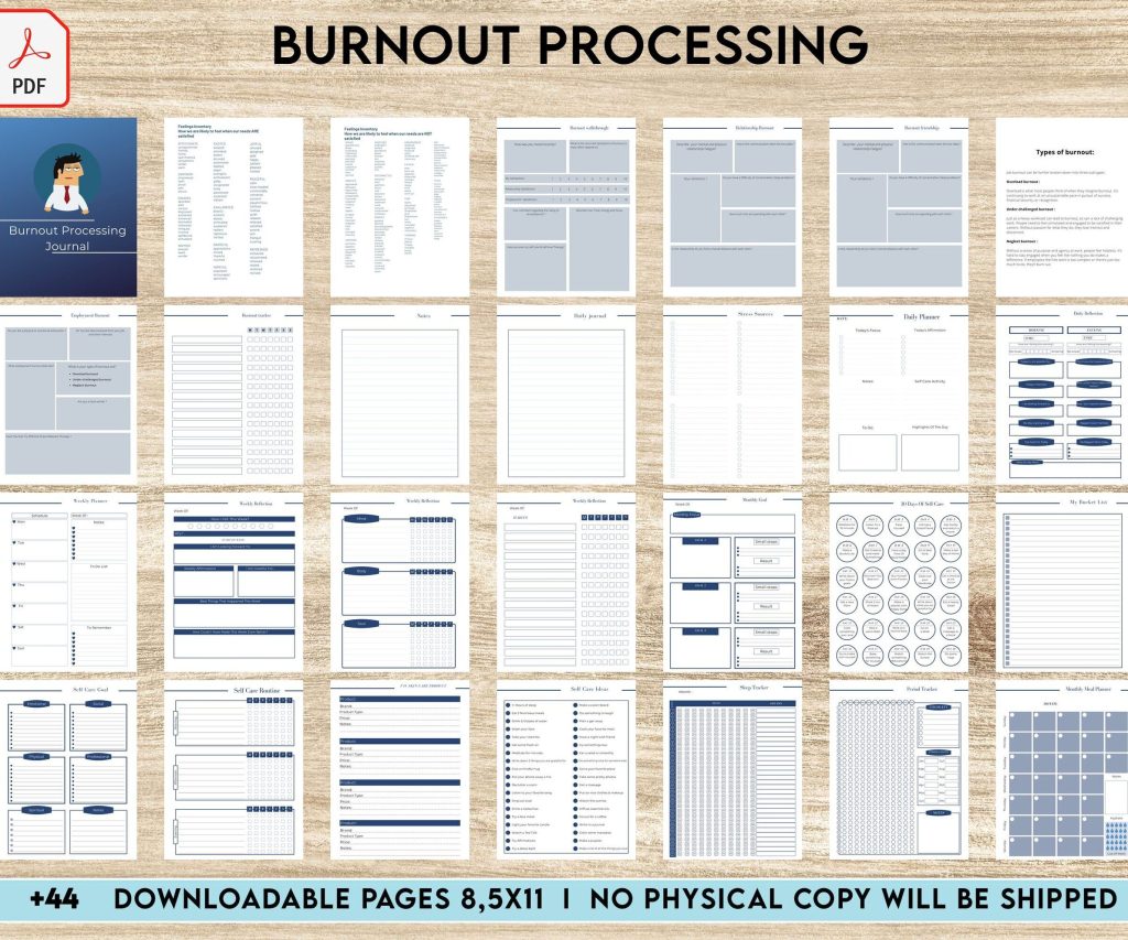 Burnout Processing Journal, Stress Employment Burnout, Relationship Burnout, Emotional Burnout, Burnout & Anxiety, Mental Health Journal PDF Printable, 8,5×11″ A4 size anxiety