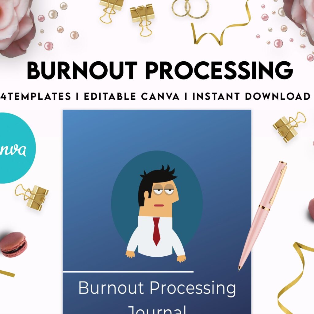 Burnout Processing Journal, Stress Employment Burnout, Relationship Burnout, Emotional Burnout, Burnoutand Anxiety, Mental Health Journal Canva Editable Templates, interior anxiety