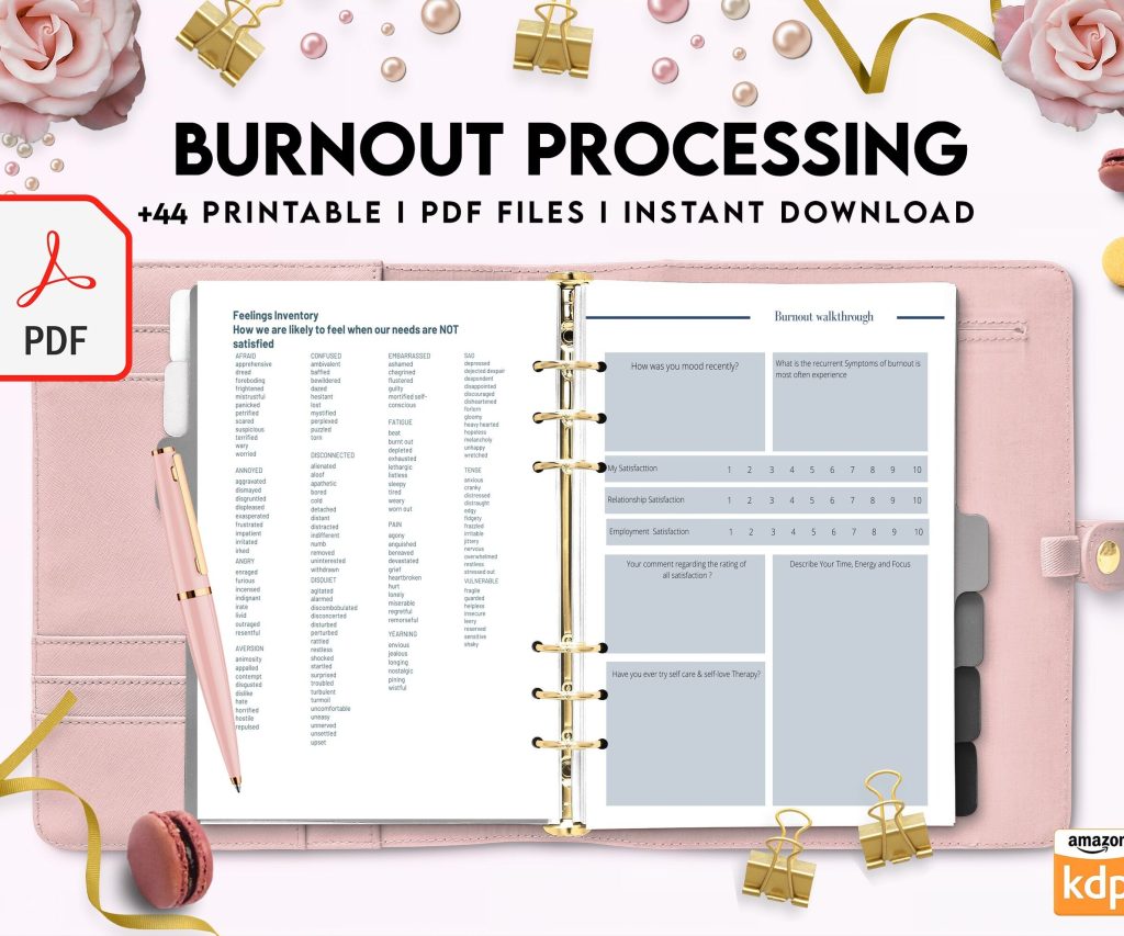 Burnout Processing Journal, Stress Employment Burnout, Relationship Burnout, Emotional Burnout, Burnout & Anxiety, Mental Health Journal PDF Printable, 8,5×11″ A4 size anxiety
