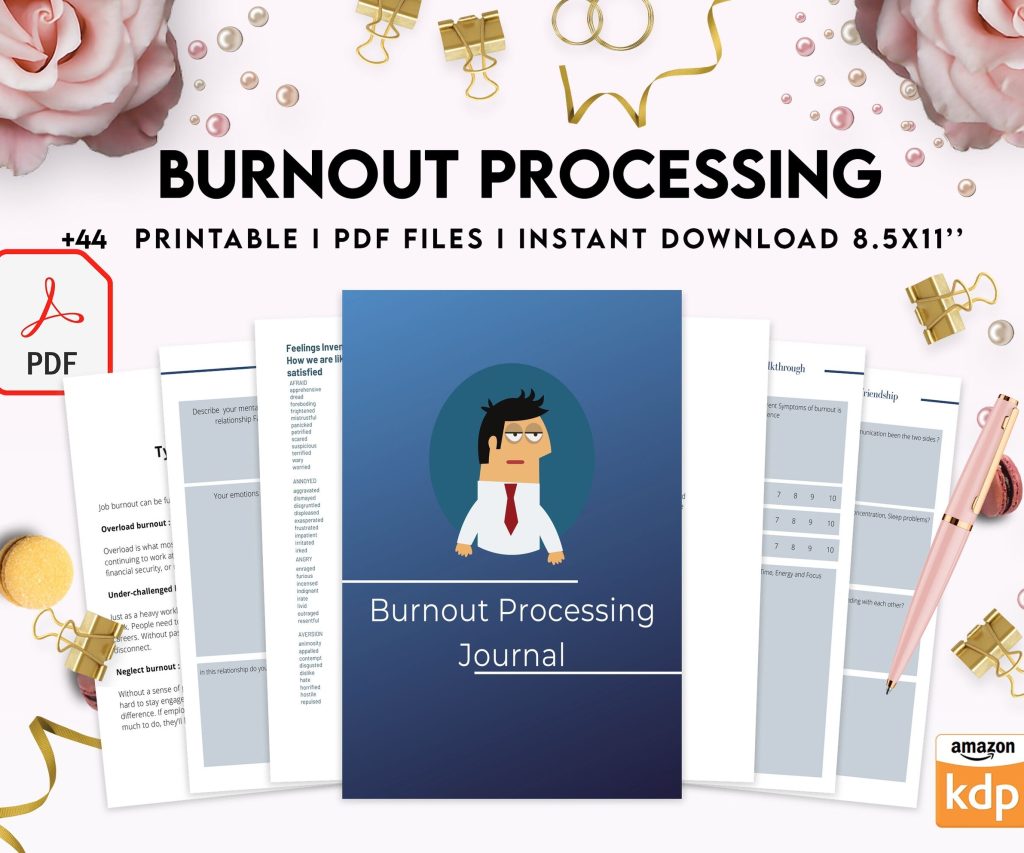 Burnout Processing Journal, Stress Employment Burnout, Relationship Burnout, Emotional Burnout, Burnout & Anxiety, Mental Health Journal PDF Printable, 8,5×11″ A4 size anxiety