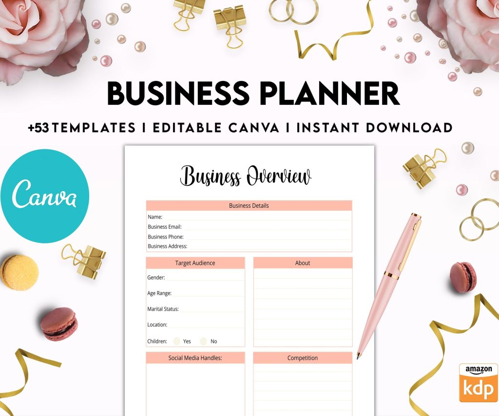 Editable Templates Business Planner, Small Business Plan, Online Business planner, Business Planner Sheets, Canva Editable Templates, interior business binder