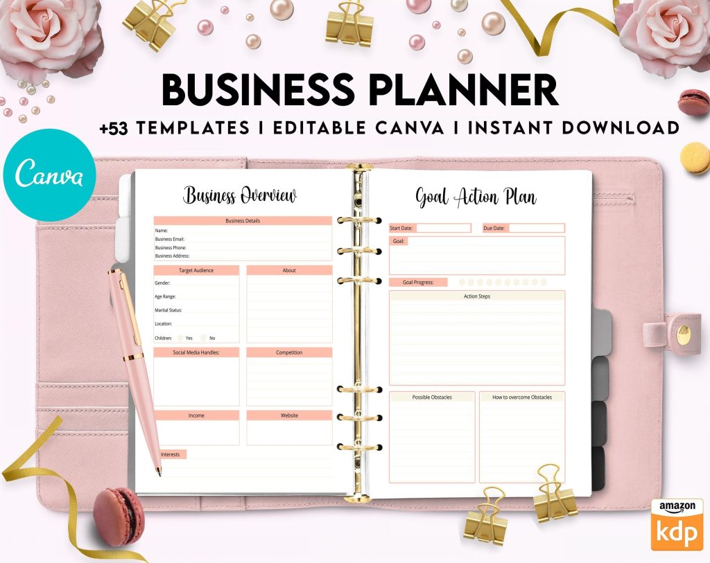 Small Business Planner, Online Business planner Sheets, Canva Editable