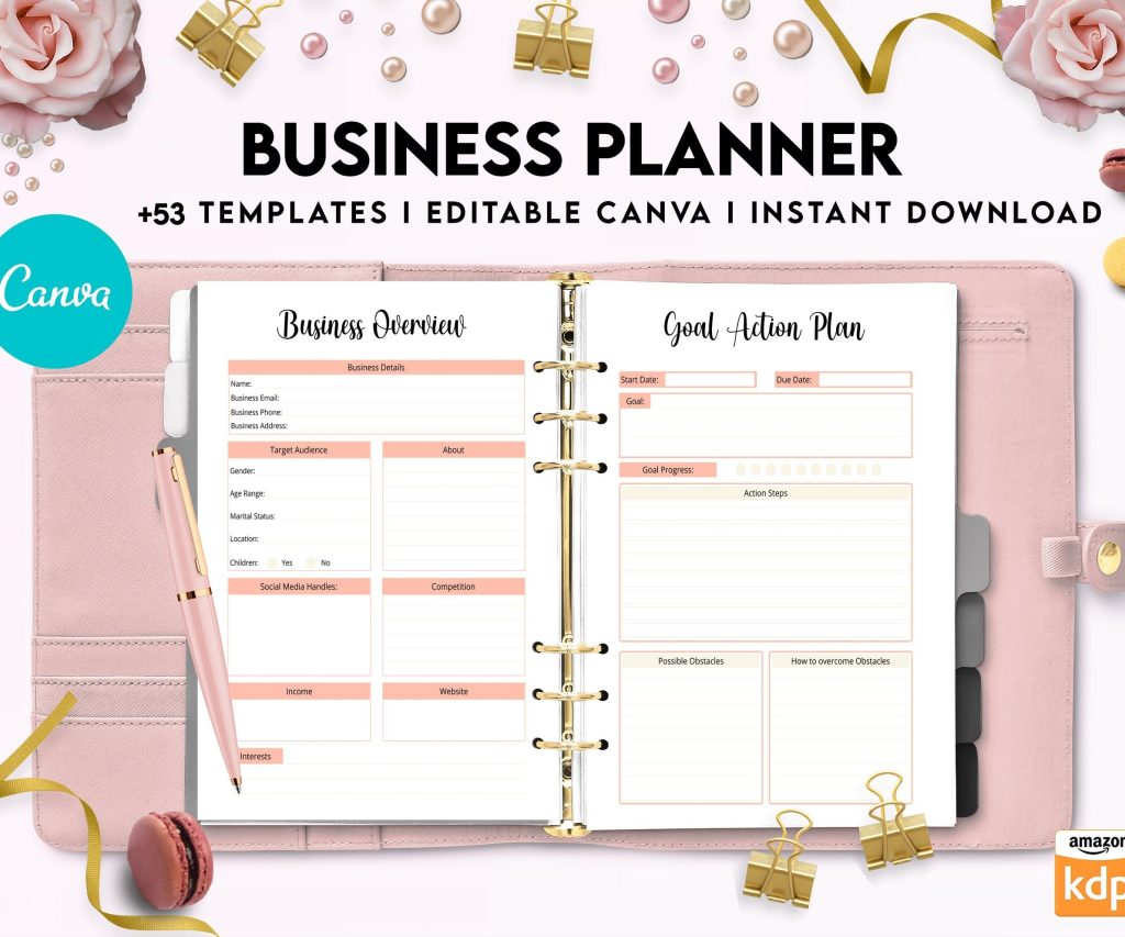Editable Templates Business Planner, Small Business Plan, Online Business planner, Business Planner Sheets, Canva Editable Templates, interior business binder