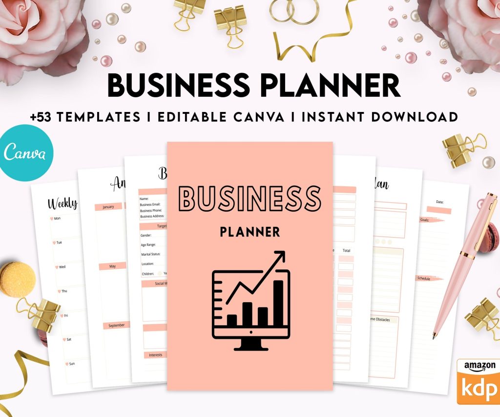 Editable Templates Business Planner, Small Business Plan, Online Business planner, Business Planner Sheets, Canva Editable Templates, interior business binder