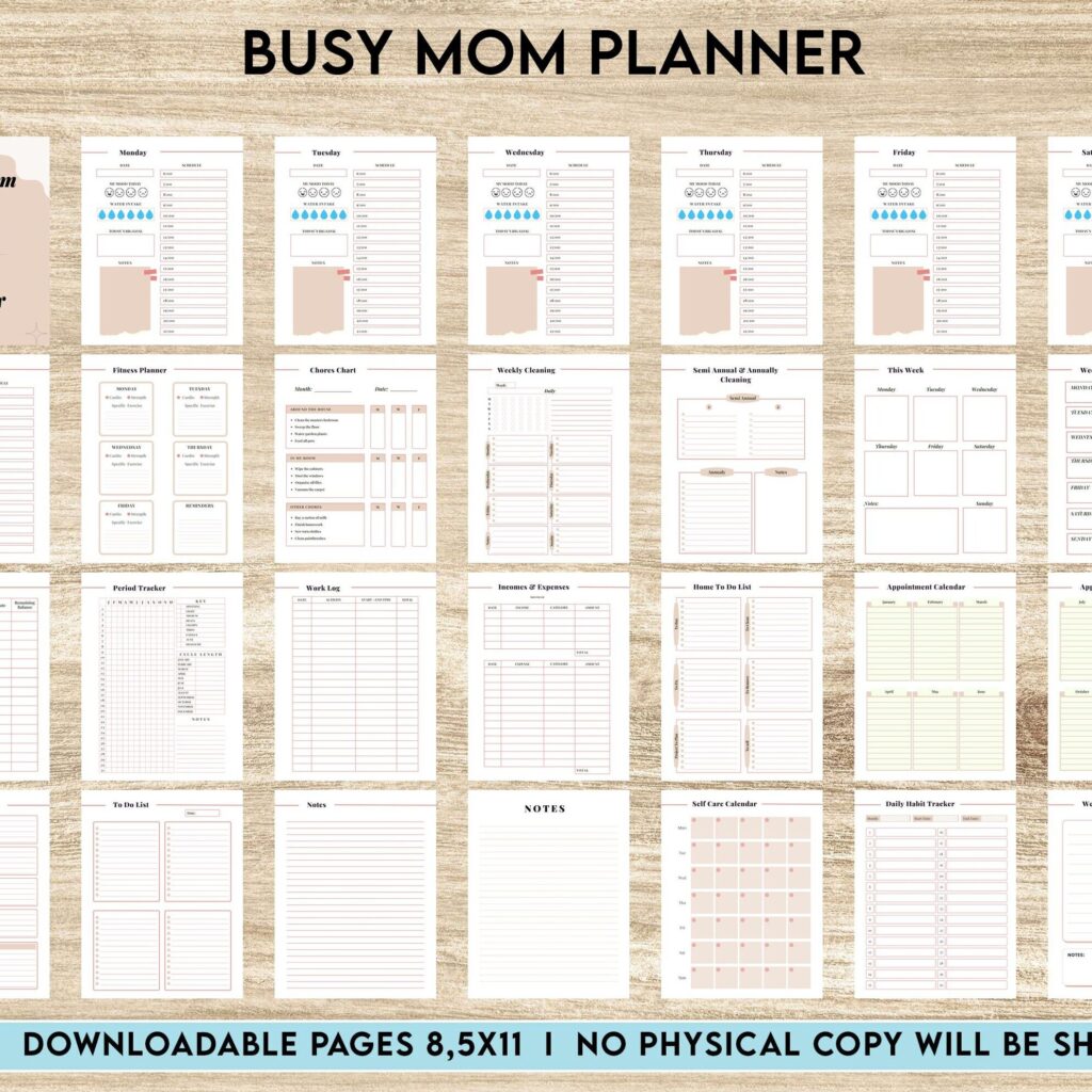 Busy Mom Planner, Home Management Planner Editable Templates, House Binder, Home Organization Planner, Canva Editable Templates, interior busy mom journal