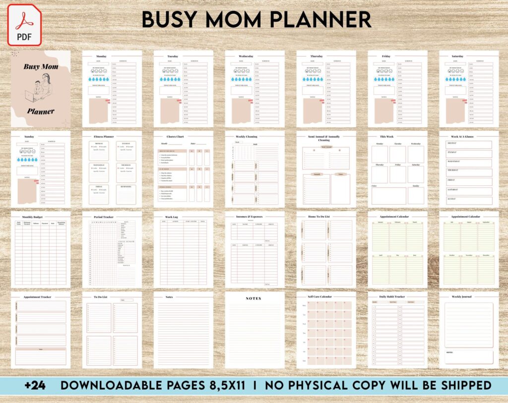 Busy Mom Planner, Home Management Planner 8×11 inch pages size, House Binder, Home Organization Planner, PDF Printable, 8,5×11″ A4 size busy mom journal