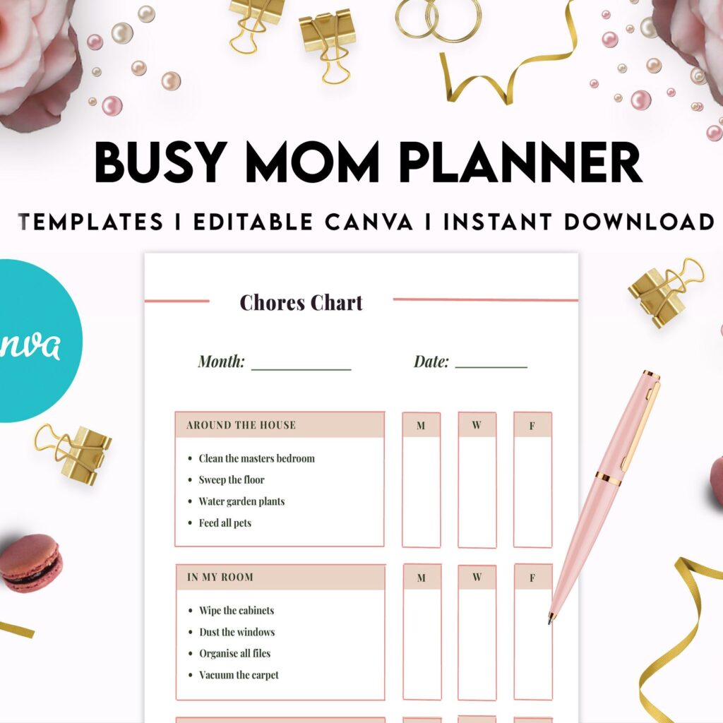 Busy Mom Planner, Home Management Planner Editable Templates, House Binder, Home Organization Planner, Canva Editable Templates, interior busy mom journal