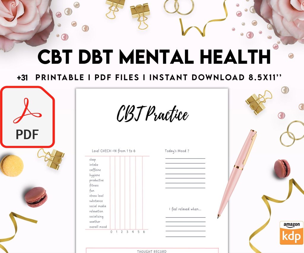 CBT + DBT Mental Health Journal & Worksheets, Situation Processing & Coping, CBT DBT therapy, PDF Printable, 8,5×11″ A4 size anxiety