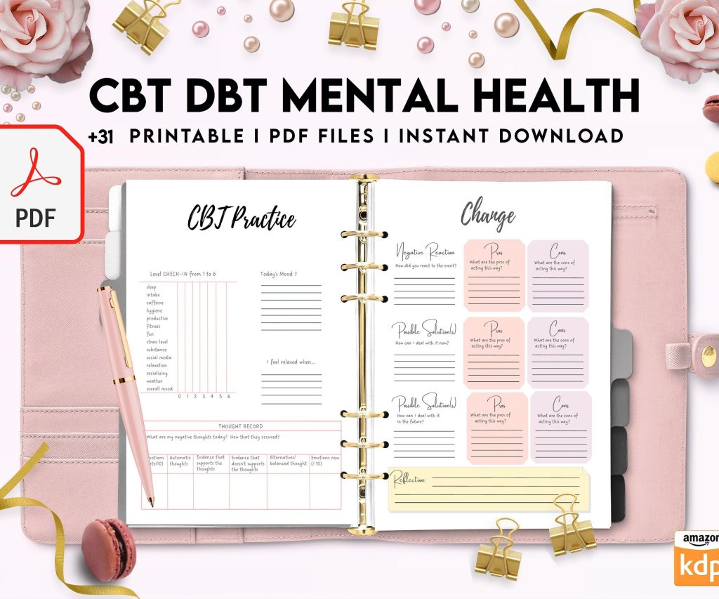 CBT + DBT Mental Health Journal & Worksheets, Situation Processing & Coping, CBT DBT therapy, PDF Printable, 8,5×11″ A4 size anxiety