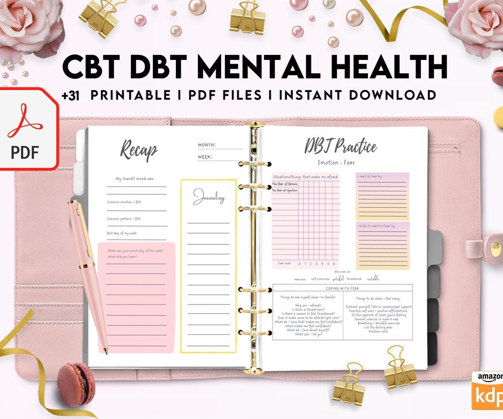 CBT + DBT Mental Health Journal & Worksheets, Situation Processing & Coping, CBT DBT therapy, PDF Printable, 8,5×11″ A4 size anxiety