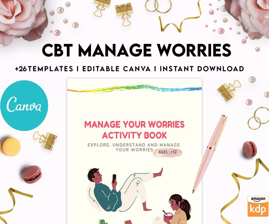 CBT activity book for Adults and kids age 12+, therapy worksheets, therapy tools, therapy resources, zones of regulation, anxiety, Canva Editable Templates, interior anxiety resources
