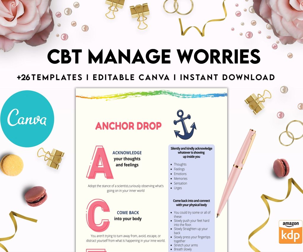 CBT activity book for Adults and kids age 12+, therapy worksheets, therapy tools, therapy resources, zones of regulation, anxiety, Canva Editable Templates, interior anxiety resources