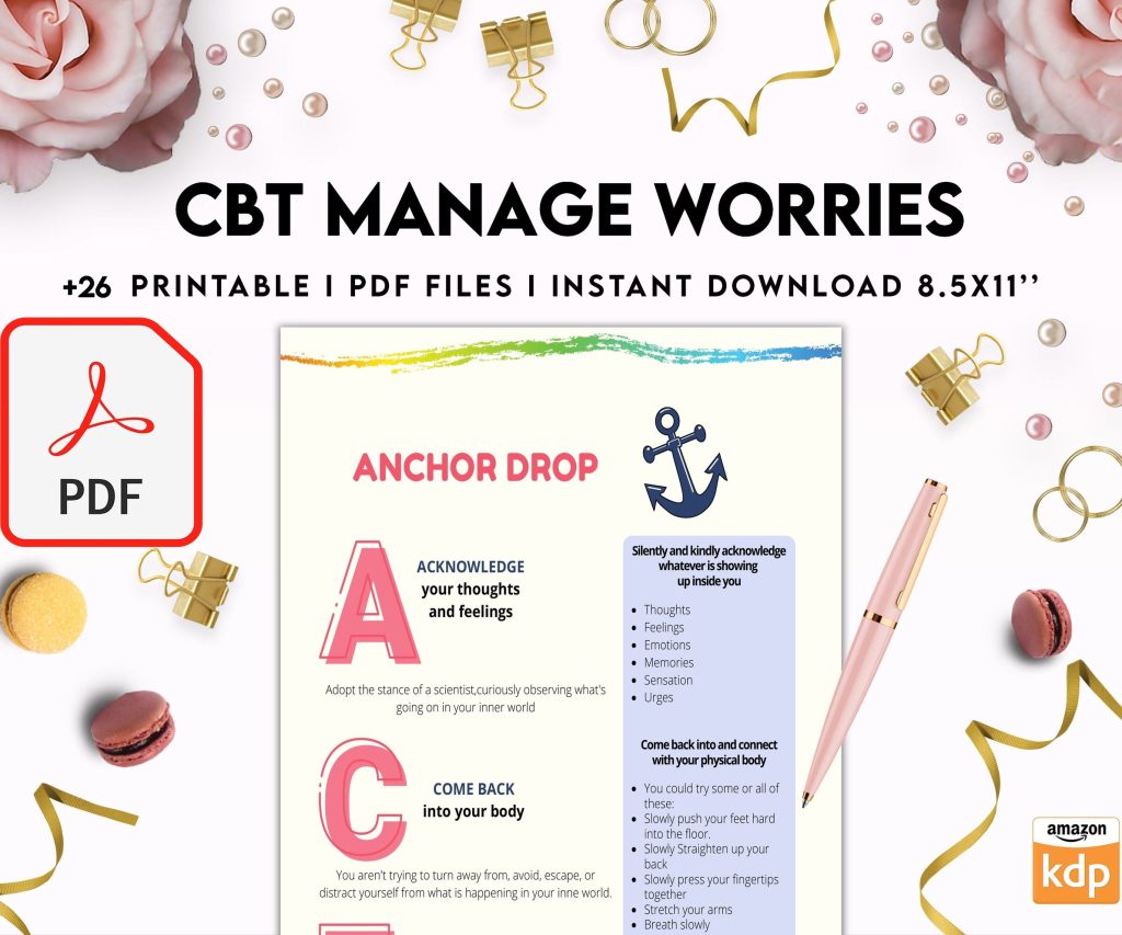 CBT activity book for Adults and kids age 12+, therapy worksheets, therapy tools, therapy resources, zones of regulation, anxiety, PDF Printable, 8,5×11″ A4 size anxiety resources