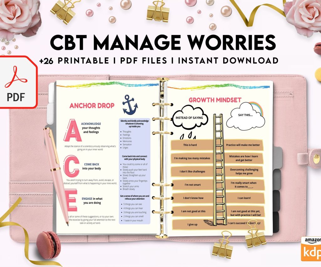 CBT activity book for Adults and kids age 12+, therapy worksheets, therapy tools, therapy resources, zones of regulation, anxiety, PDF Printable, 8,5×11″ A4 size anxiety resources