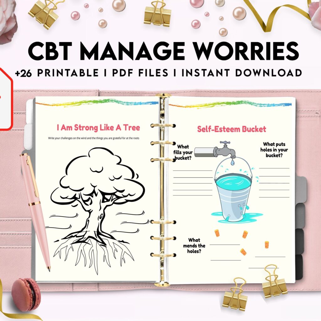 CBT activity book for Adults and kids age 12+, therapy worksheets, therapy tools, therapy resources, zones of regulation, anxiety, PDF Printable, 8,5×11″ A4 size anxiety resources