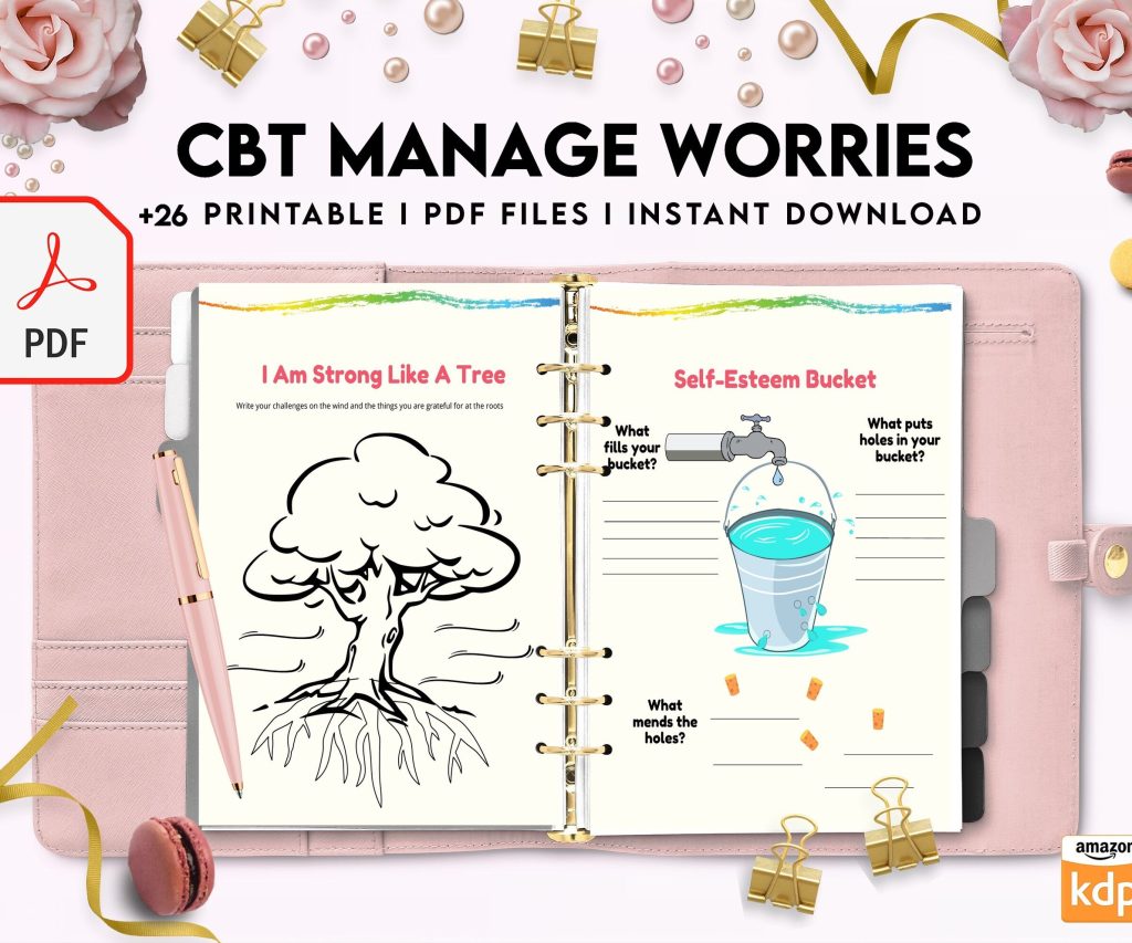 CBT activity book for Adults and kids age 12+, therapy worksheets, therapy tools, therapy resources, zones of regulation, anxiety, PDF Printable, 8,5×11″ A4 size anxiety resources