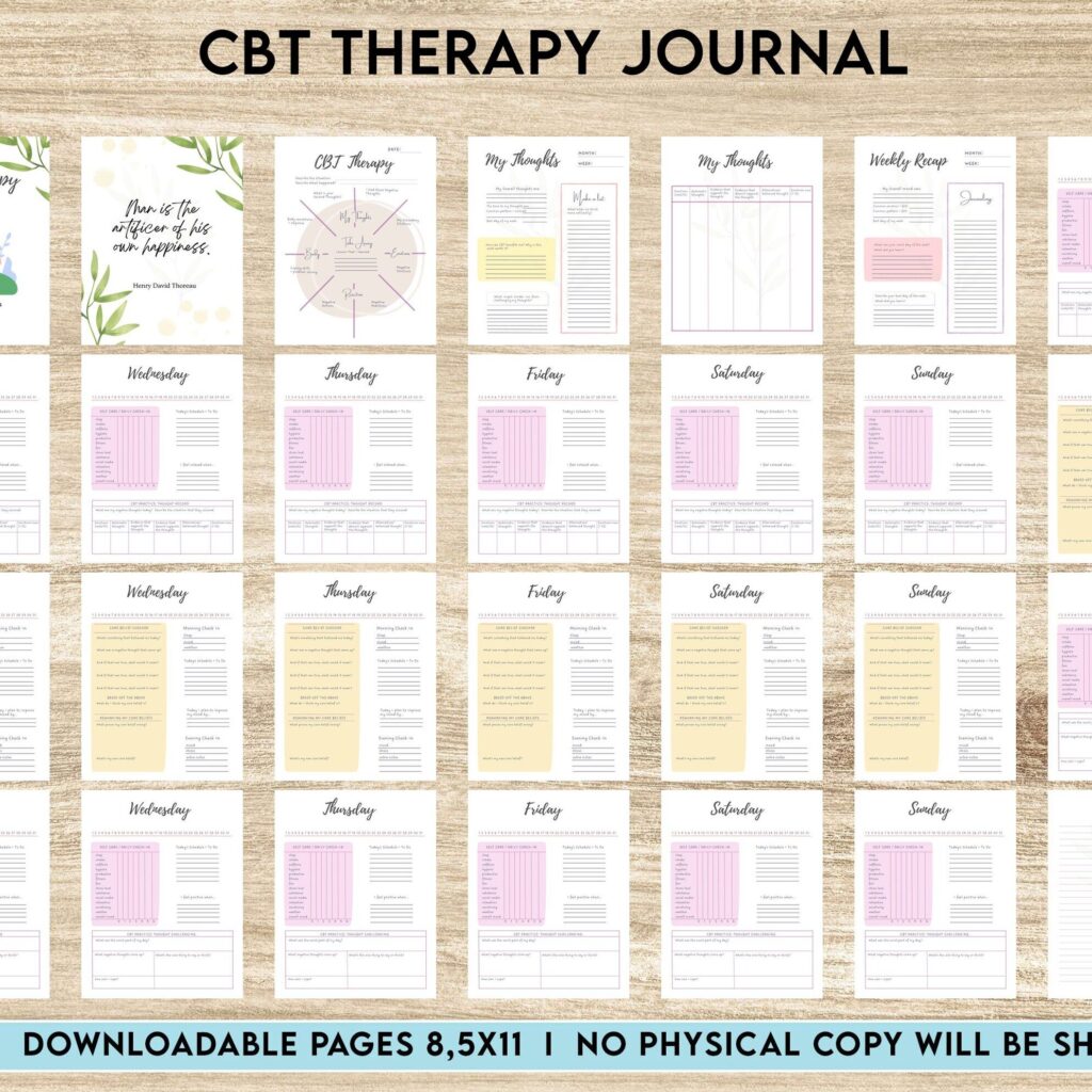 CBT Journal, CBT Worksheet and Planner Bundle, Cognitive Behavioural Therapy, Canva Editable Templates, interior anxiety