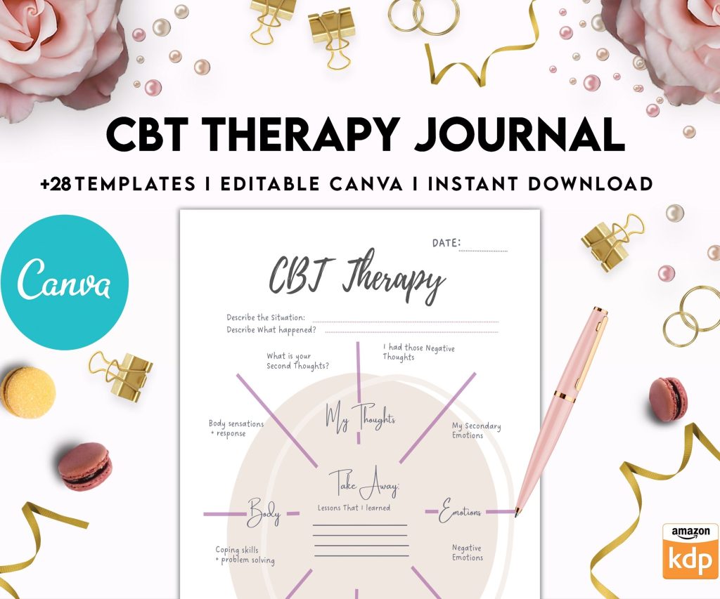 CBT Journal, CBT Worksheet and Planner Bundle, Cognitive Behavioural Therapy, Canva Editable Templates, interior anxiety