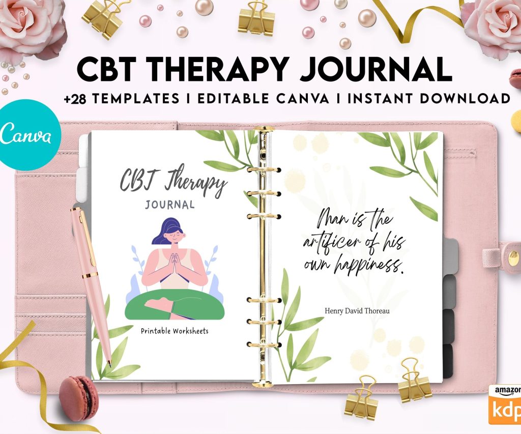 CBT Journal, CBT Worksheet and Planner Bundle, Cognitive Behavioural Therapy, Canva Editable Templates, interior anxiety