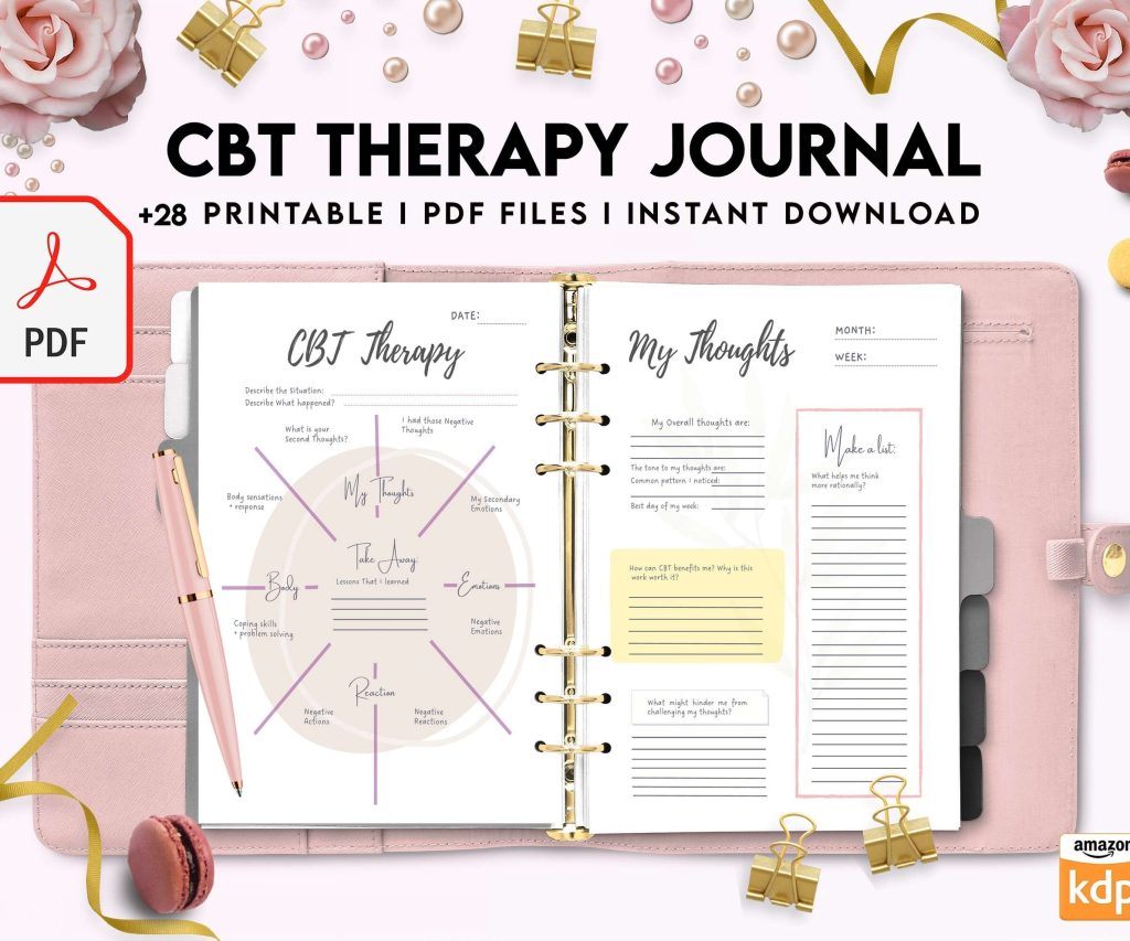 CBT Journal, CBT Worksheet and Planner Bundle, Cognitive Behavioural Therapy, PDF Printable, 8,5×11″ A4 size