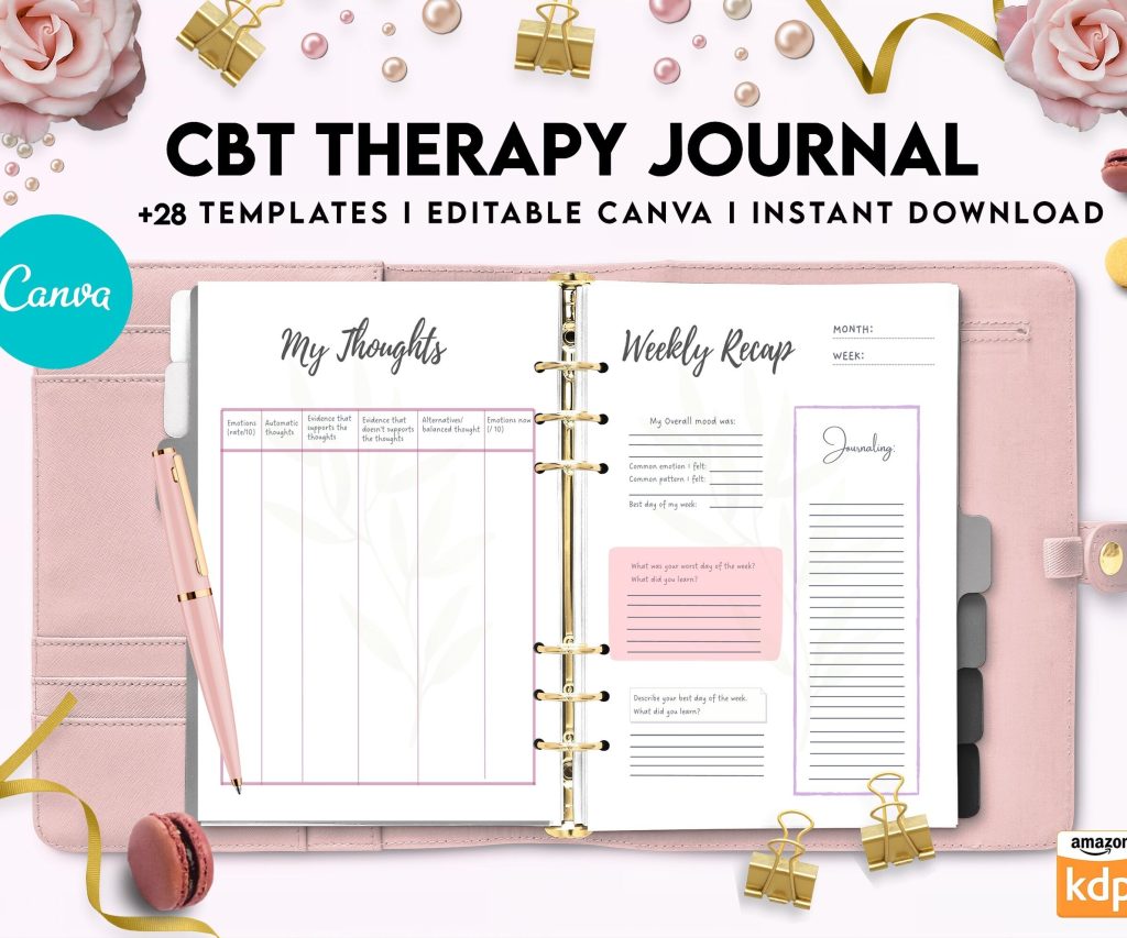 CBT Journal, CBT Worksheet and Planner Bundle, Cognitive Behavioural Therapy, Canva Editable Templates, interior anxiety