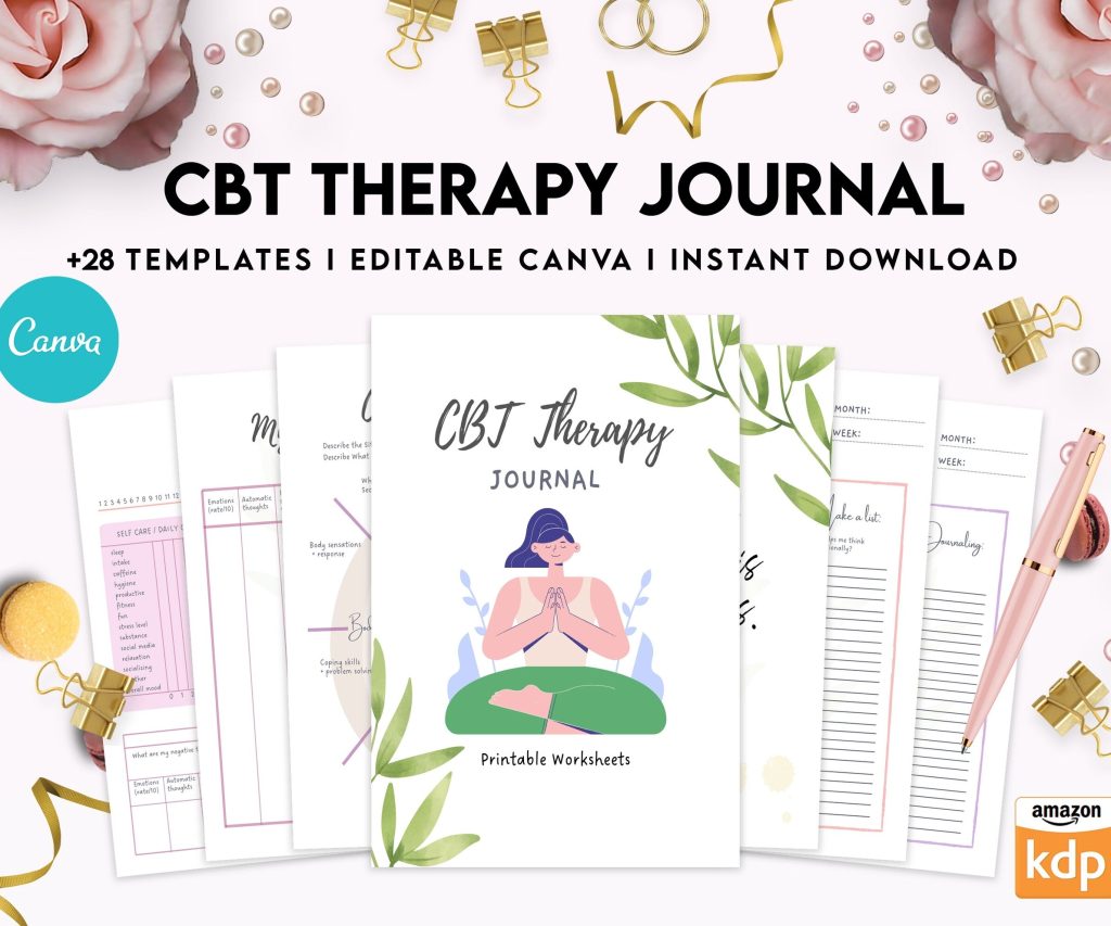 CBT Journal, CBT Worksheet and Planner Bundle, Cognitive Behavioural Therapy, Canva Editable Templates, interior anxiety