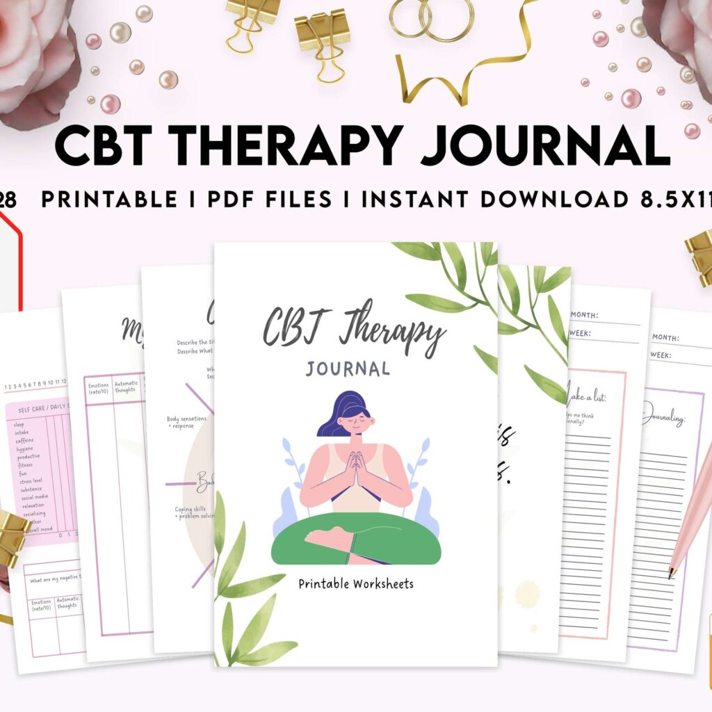 CBT Journal, CBT Worksheet and Planner Bundle, Cognitive Behavioural Therapy, PDF Printable, 8,5×11″ A4 size