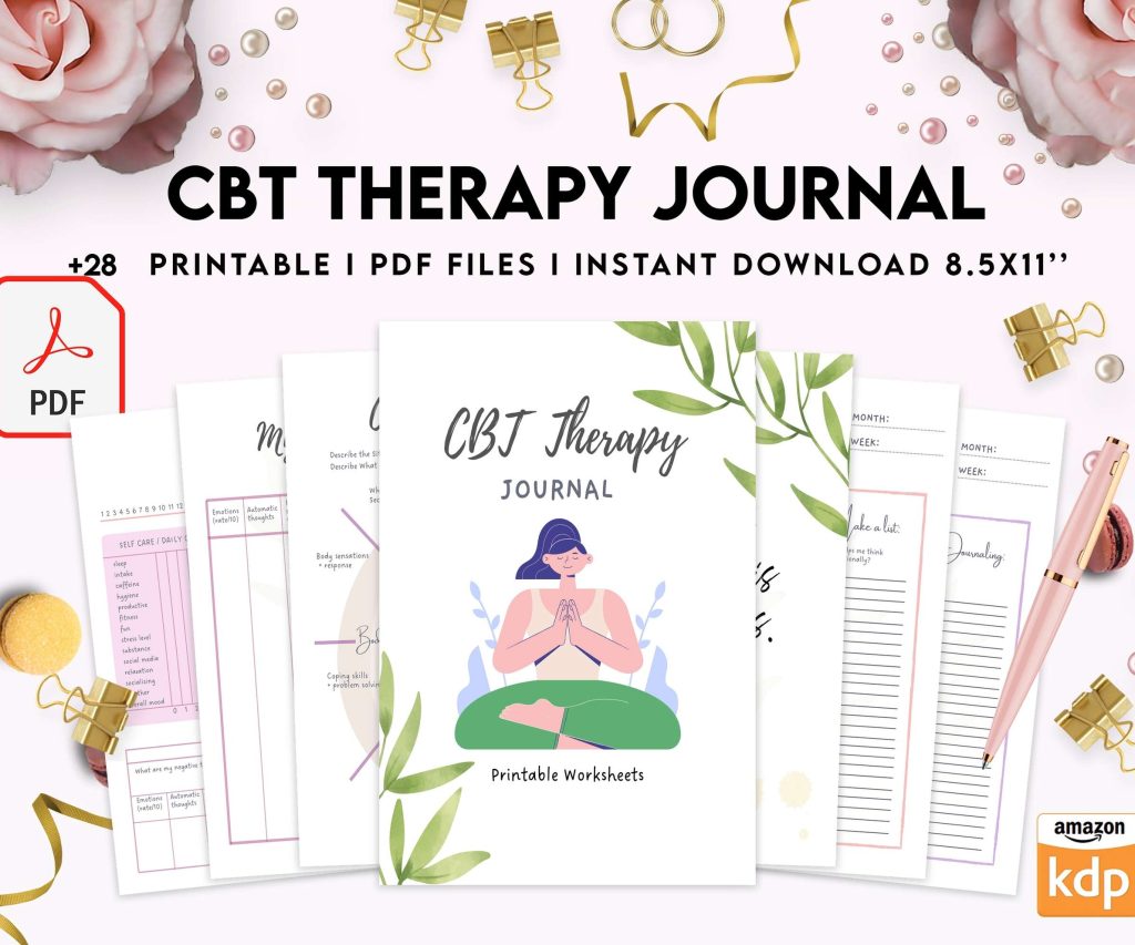 CBT Journal, CBT Worksheet and Planner Bundle, Cognitive Behavioural Therapy, PDF Printable, 8,5×11″ A4 size