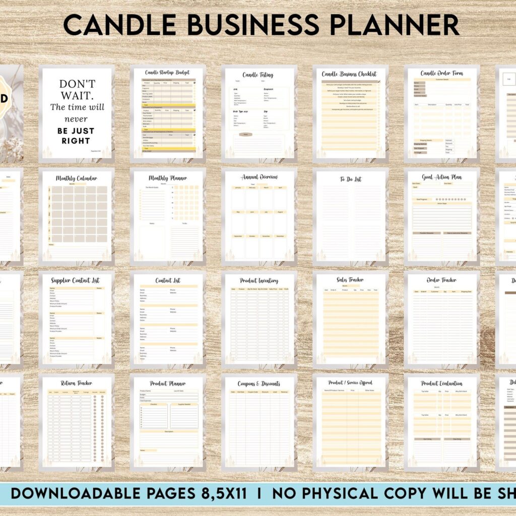 Candle Making Business Plan Candle Business Planner, Order form, Invoice, Tracker, 32 pages Canva Editable Templates, interior business invoice