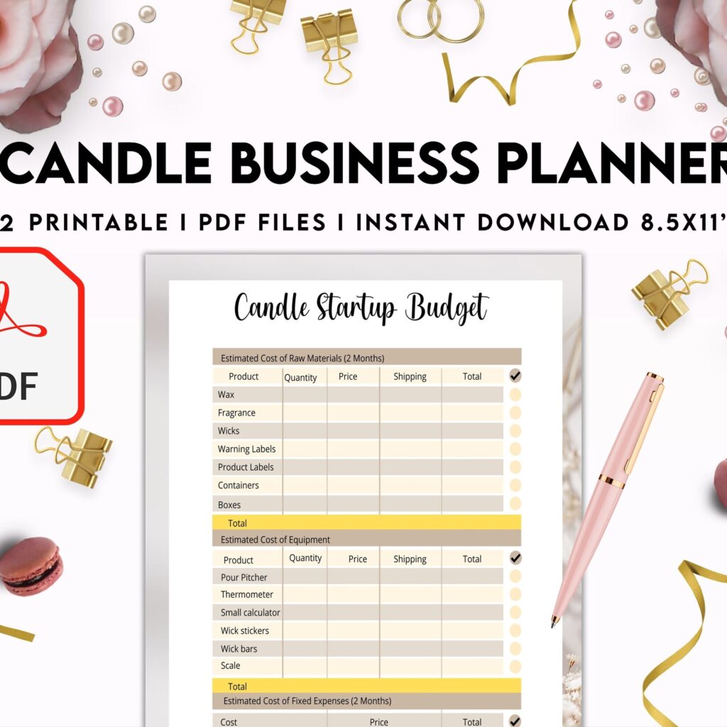 Candle Business Planner, Order form, Invoice, Tracker Etc. , 32 pages PDF Printable, 8,5×11″ A4 size business invoice