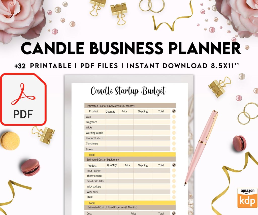 Candle Business Planner, Order form, Invoice, Tracker Etc. , 32 pages PDF Printable, 8,5×11″ A4 size business invoice