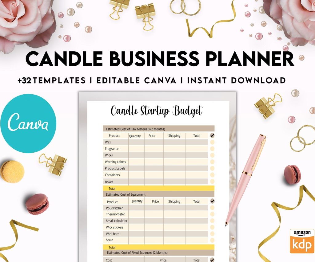 Candle Business Planner, Order form, Invoice, Tracker, 32 pages Canva Editable Templates, interior business invoice