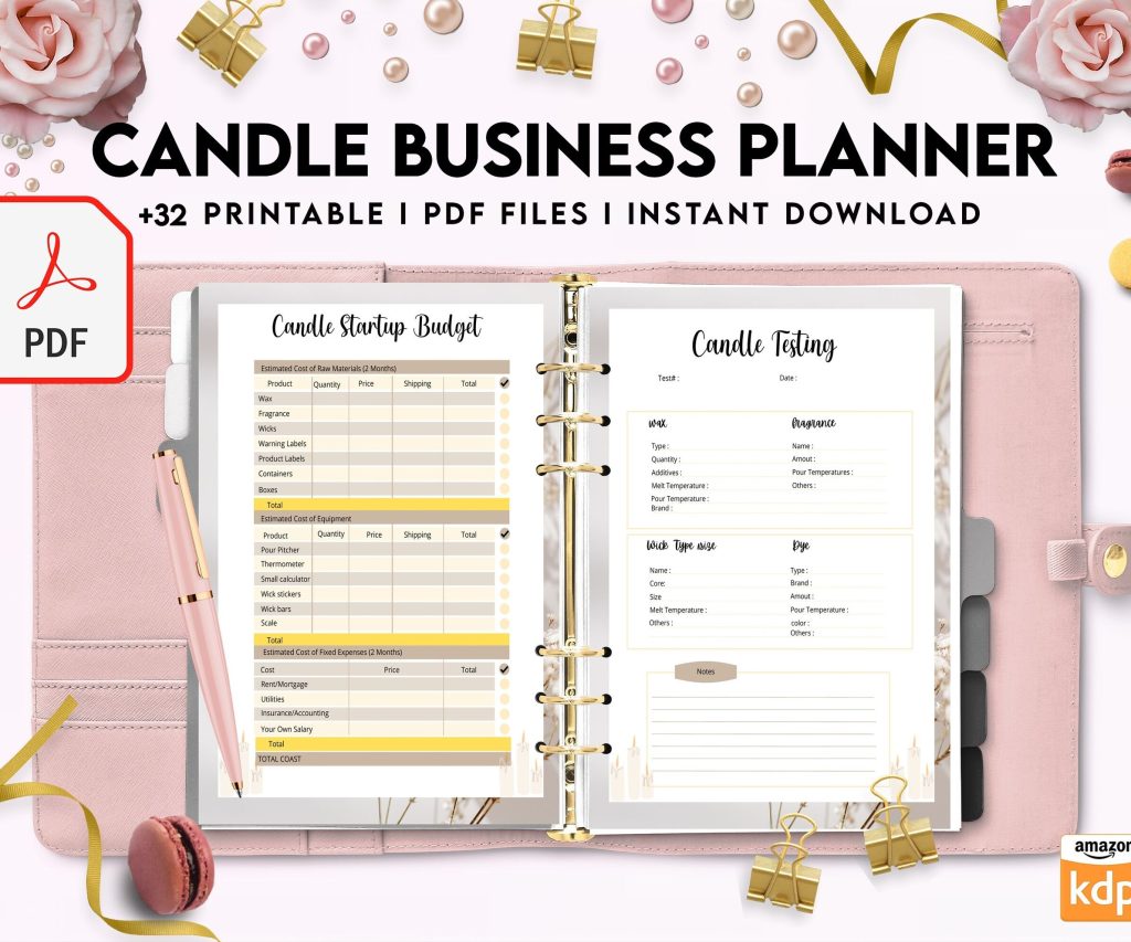 Candle Business Planner, Order form, Invoice, Tracker Etc. , 32 pages PDF Printable, 8,5×11″ A4 size business invoice