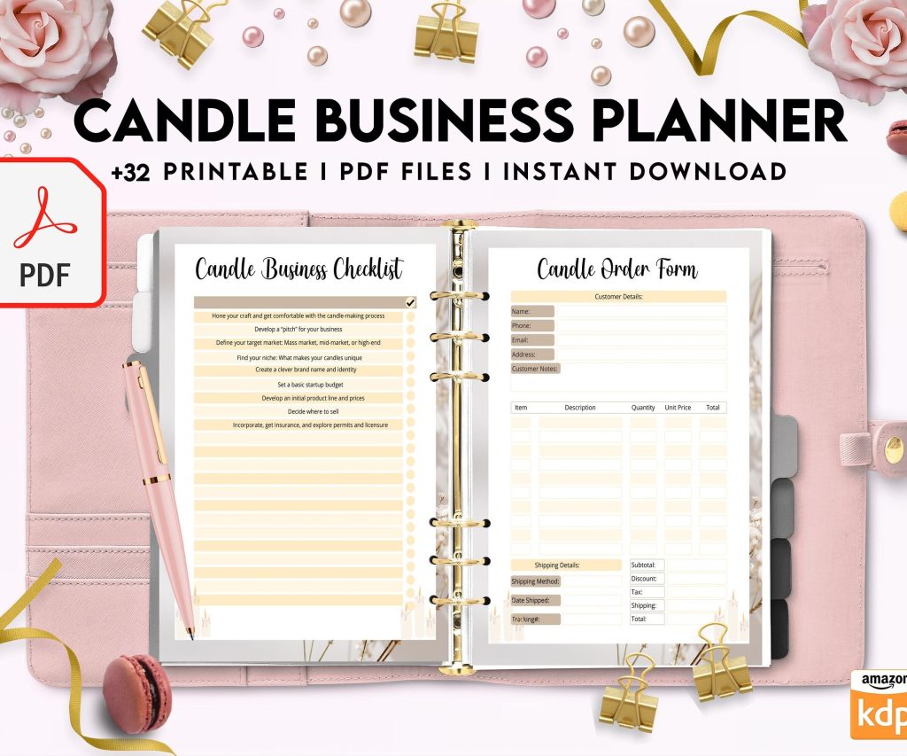 Candle Business Planner, Order form, Invoice, Tracker Etc. , 32 pages PDF Printable, 8,5×11″ A4 size business invoice