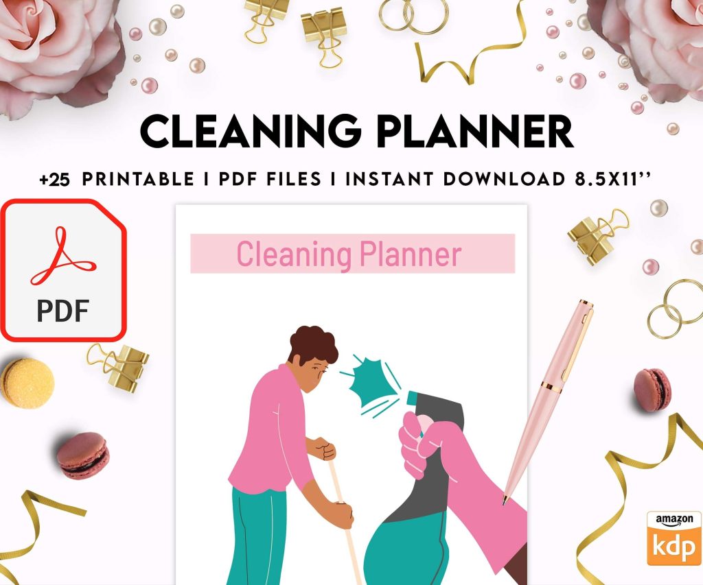 Cleaning Planner, Daily weekly monthly planner, cleaning Checklist, Cleaning tracker, PDF Printable, 8,5×11″ A4 size