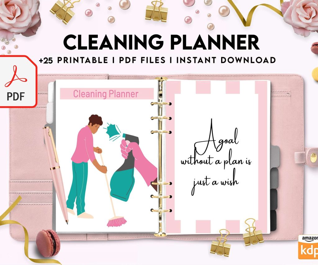 Cleaning Planner, Daily weekly monthly planner, cleaning Checklist, Cleaning tracker, PDF Printable, 8,5×11″ A4 size