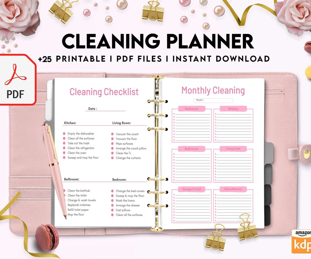 Cleaning Planner, Daily weekly monthly planner, cleaning Checklist, Cleaning tracker, PDF Printable, 8,5×11″ A4 size