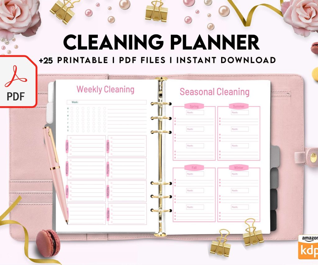Cleaning Planner, Daily weekly monthly planner, cleaning Checklist, Cleaning tracker, PDF Printable, 8,5×11″ A4 size