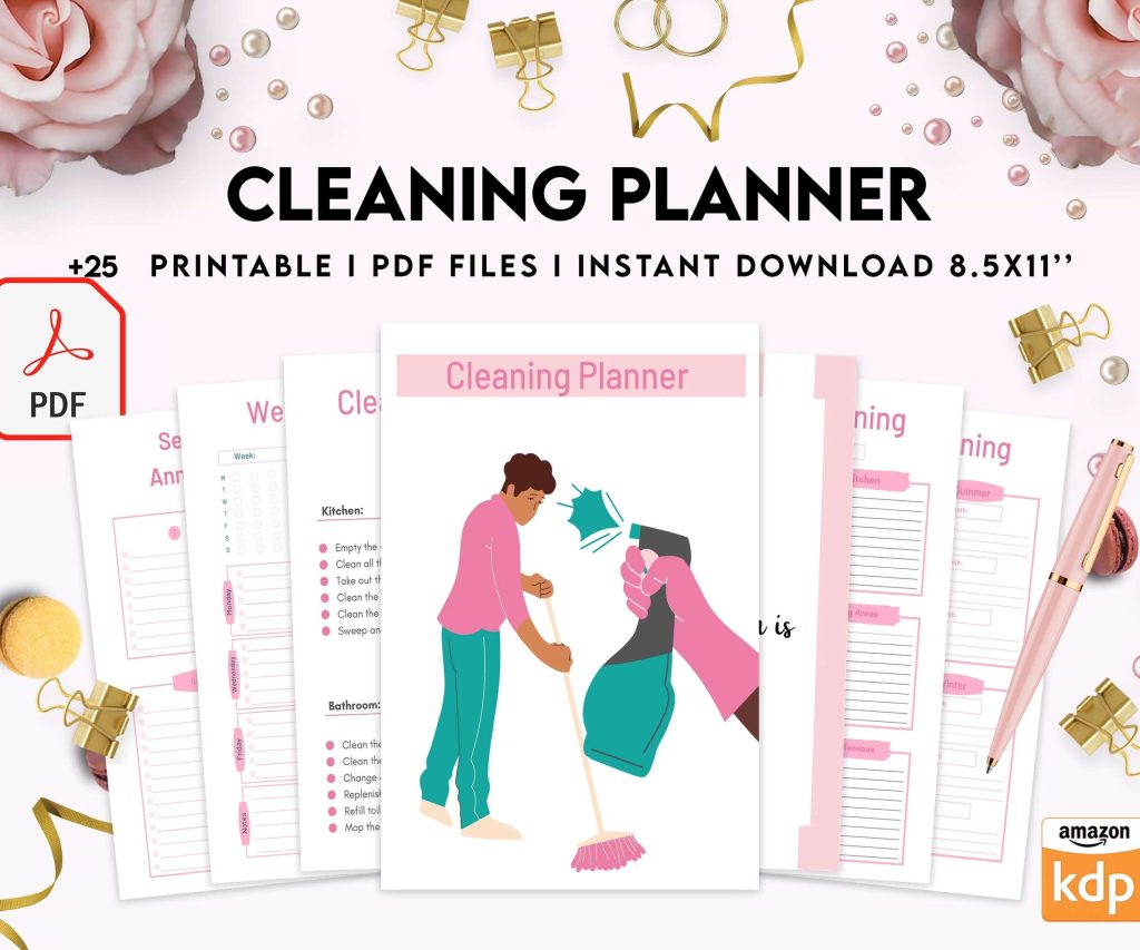 Cleaning Planner, Daily weekly monthly planner, cleaning Checklist, Cleaning tracker, PDF Printable, 8,5×11″ A4 size