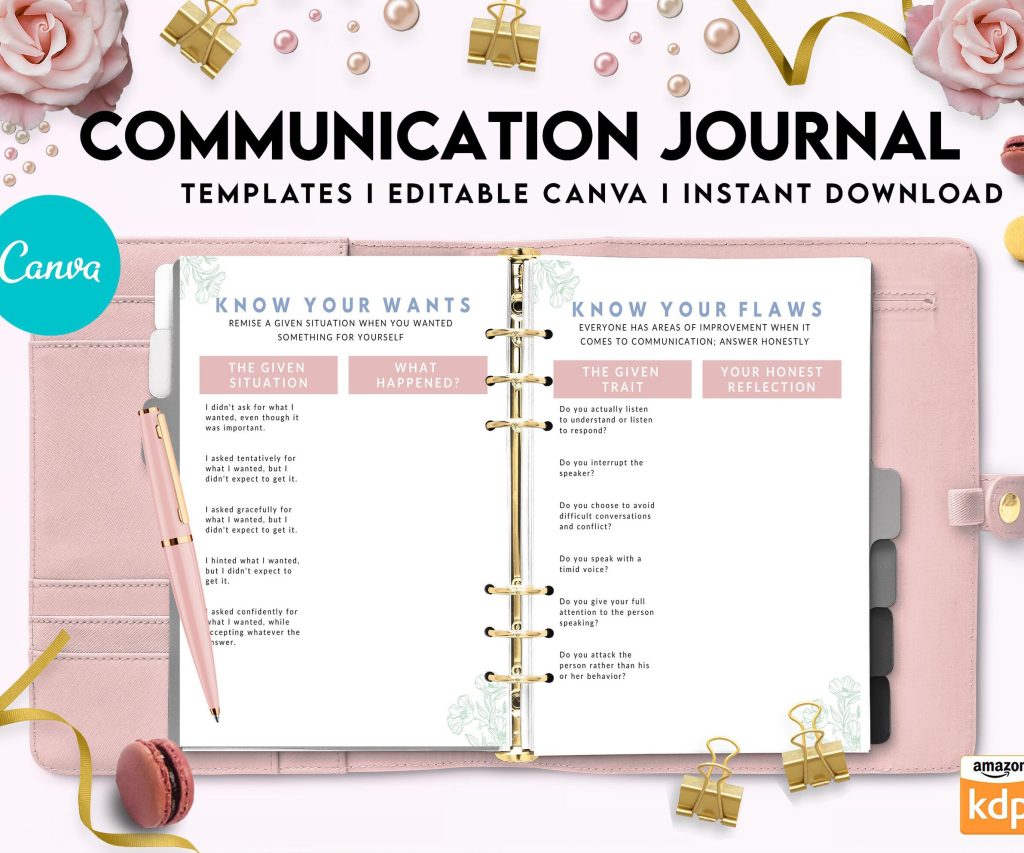 Communication Journal, DBT Interpersonal Effectiveness, Mental Health Editable Templates, Therapy Worksheets, Canva Editable Templates, interior Communication