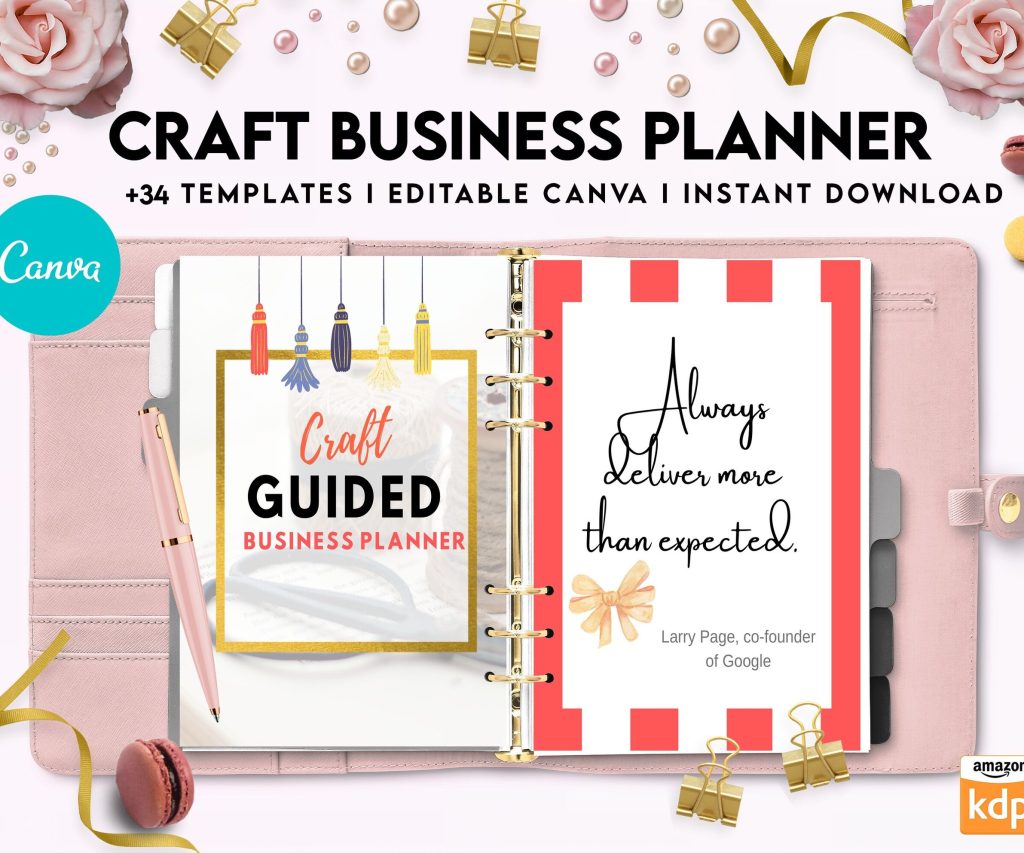 Craft Business Planner Template, Order form, Invoice, Tracker , Canva Editable Templates, interior, Binder journal Business Template