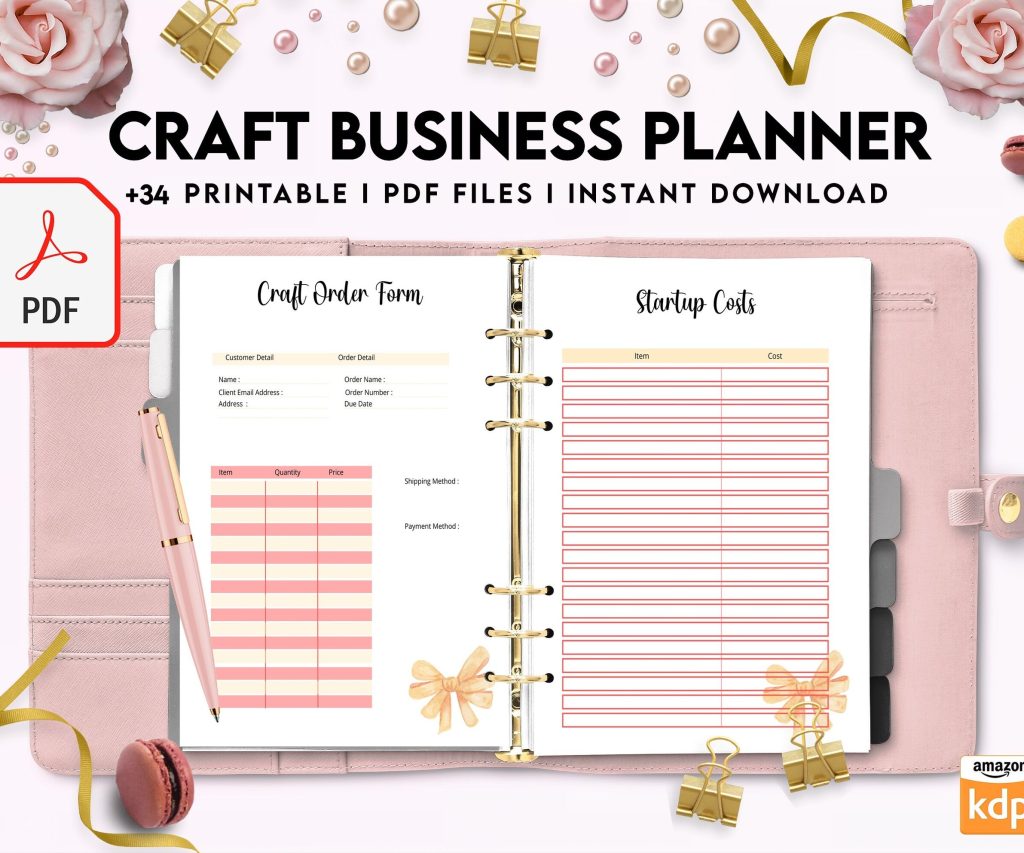 Craft Business Planner Template, Order form, Invoice, Tracker Etc. , PDF Printable, 8,5×11″ A4 size, Binder journal Business Template