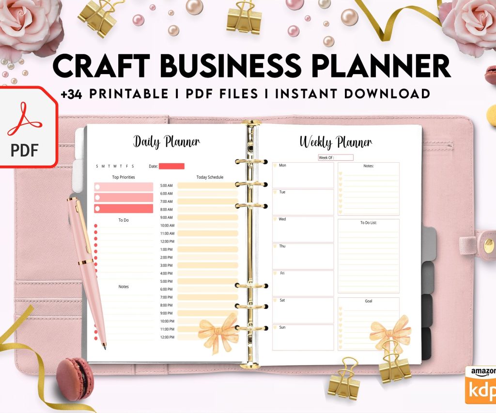 Craft Business Planner Template, Order form, Invoice, Tracker Etc. , PDF Printable, 8,5×11″ A4 size, Binder journal Business Template